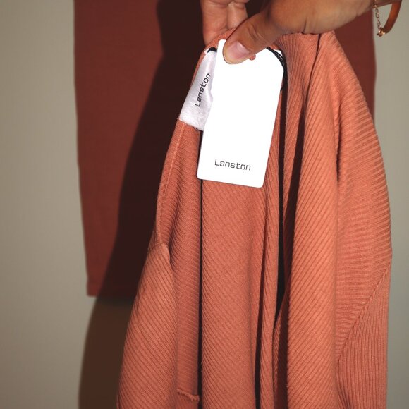 Lanston Ribbed Cropped Long-sleeve & Mini Skirt Set in Terracotta - Picture 5 of 5